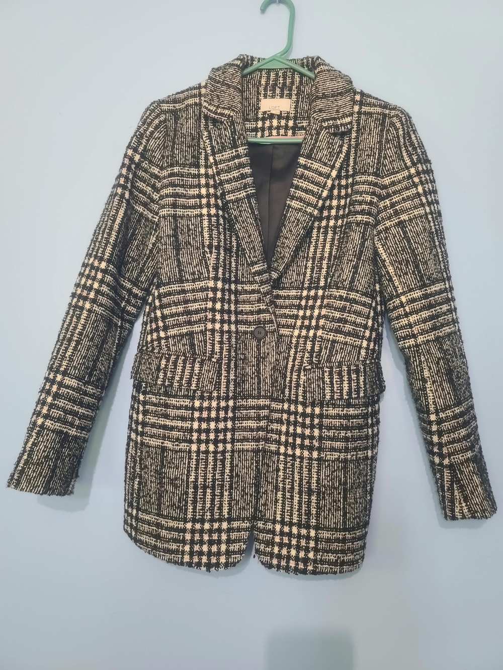 LOFT Black & Cream Plaid Single-Button Blazer